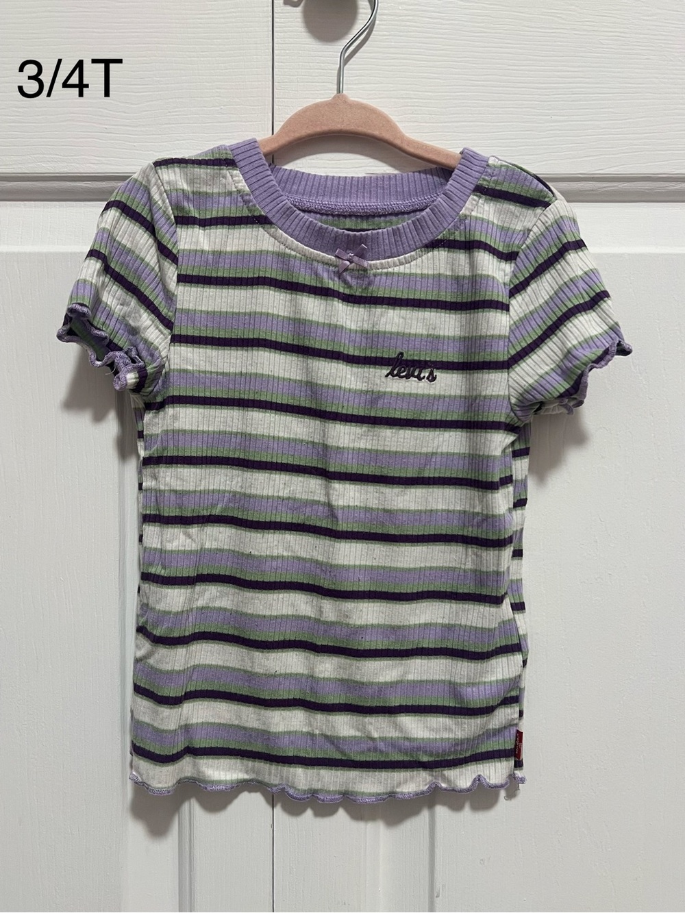 Levi's Girls Lavender, White & Black Striped Short Sleeve Tee - 3/4T